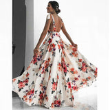 Woman Summer Boho Maxi Dress Sexy Backless Spaghetti Strap Floral