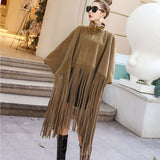 Black Jacket Women Loose Tassels Turtleneck