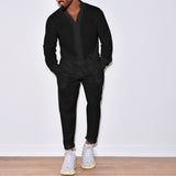 Casual Long Sleeve Shirt And Pants Sets Men Solid Cotton Linen