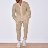 Casual Long Sleeve Shirt And Pants Sets Men Solid Cotton Linen