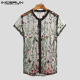 Mesh Shirt Embroidery | Mesh Button Shirt Mens | Incerun Mesh Shirts