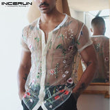 Mesh Shirt Embroidery | Mesh Button Shirt Mens | Incerun Mesh Shirts