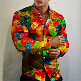 Luxury Men's Shirt Floral Pattern Lapel Long Sleeve Shirt Outdoor