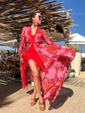 Women Swimsuit Cover Up Sleeve Kaftan Beach Tunic Dress Robe De