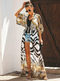 Women Swimsuit Cover Up Sleeve Kaftan Beach Tunic Dress Robe De