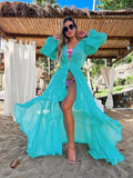 Women Swimsuit Cover Up Sleeve Kaftan Beach Tunic Dress Robe De