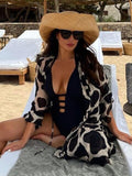 Women Swimsuit Cover Up Sleeve Kaftan Beach Tunic Dress Robe De