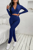 Blue Two-piece Crop Top and High Waist Leggings Yoga Wear Tracksuit