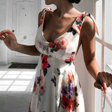 Woman Summer Boho Maxi Dress Sexy Backless Spaghetti Strap Floral