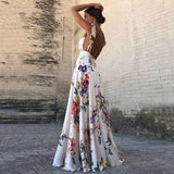 Woman Summer Boho Maxi Dress Sexy Backless Spaghetti Strap Floral