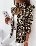Leopard Printed Ruffled Long sleeved White Jacket