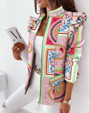 Leopard Printed Ruffled Long sleeved White Jacket