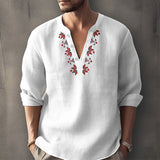 Fashion Graphic Print Mens T Shirt V Neck Buttoned Loose Long Sleeve