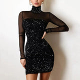 Sexy Women Dress Sequins Glitter Sparkle Deep V Neck Sequins Long