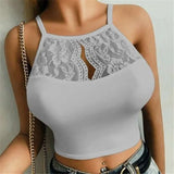 Summer Fashion Black Crop Top Women Lace Halter Top Womens Clothing