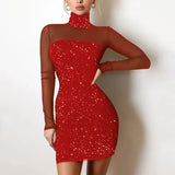 Sexy Women Dress Sequins Glitter Sparkle Deep V Neck Sequins Long