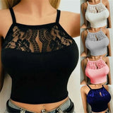 Summer Fashion Black Crop Top Women Lace Halter Top Womens Clothing