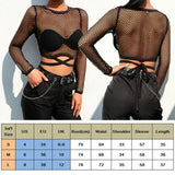 New Women Sexy Mesh Goth Long Sleeve T Shirt See-Through Fishnet Tops