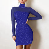 Sexy Women Dress Sequins Glitter Sparkle Deep V Neck Sequins Long