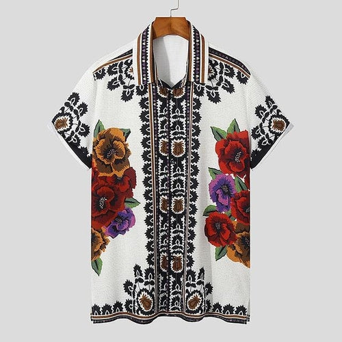 Vintage Button Shirt Men | Mens Clothing Vacations | Men Short Sleeves