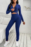 Blue Two-piece Crop Top and High Waist Leggings Yoga Wear Tracksuit