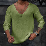 V Neck Rib Bottoming T shirts Pullover Autumn Long