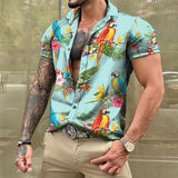 Men Hawaiian Summer Shirts Las Vegas Short Sleeve Tops Coconut Graphic