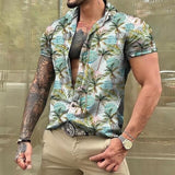 Men Hawaiian Summer Shirts Las Vegas Short Sleeve Tops Coconut Graphic