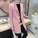 Men Long Cotton Autumn Winter New Wool Blend Pure Color