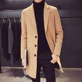 Men Long Cotton Autumn Winter New Wool Blend Pure Color