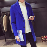 Men Long Cotton Autumn Winter New Wool Blend Pure Color