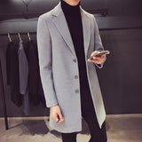 Men Long Cotton Autumn Winter New Wool Blend Pure Color