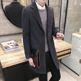 Men Long Cotton Autumn Winter New Wool Blend Pure Color