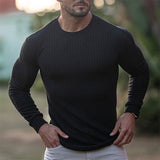 Men's Long Sleeve T-shirt Fashion Men Clothing Vertical Stripe Sports