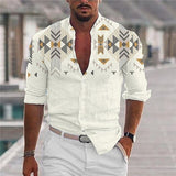 Men's New Personalized Printed Button down Long sleeved Shirt Fashion