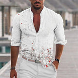 Men's New Personalized Printed Button down Long sleeved Shirt Fashion