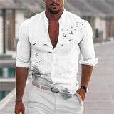 Men's New Personalized Printed Button down Long sleeved Shirt Fashion