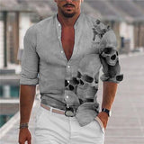 Men's New Personalized Printed Button down Long sleeved Shirt Fashion