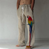 Men's Parrot Straight Trousers 3d Print Elastic Drawstring Design