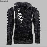 New Autumn Winter Men's Hooded Sweaters Warm Slim High Neck