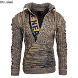 New Autumn Winter Men's Hooded Sweaters Warm Slim High Neck