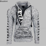 New Autumn Winter Men's Hooded Sweaters Warm Slim High Neck