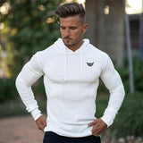 New Fashion Knitted Hooded T-shirt Men Pit Stripe Slim Fit Thin