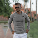 New Fashion Knitted Hooded T-shirt Men Pit Stripe Slim Fit Thin