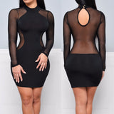 Mesh Patchwork Bodycon Mini Dresses Women | Long Sleeve Evening Party