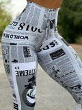 New Trend Women Newspaper Print Butt Lifting Pants Femme Anime High