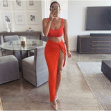 Sexy Party 2 Piece Set Women 2019 Plus Size Crop Top Twist Side Split