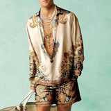 Retro Printed Men'S Long Sleeved Set Summer Hawaii Beach Shirt Two