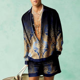 Retro Printed Men'S Long Sleeved Set Summer Hawaii Beach Shirt Two