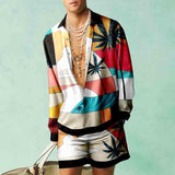 Retro Printed Men'S Long Sleeved Set Summer Hawaii Beach Shirt Two